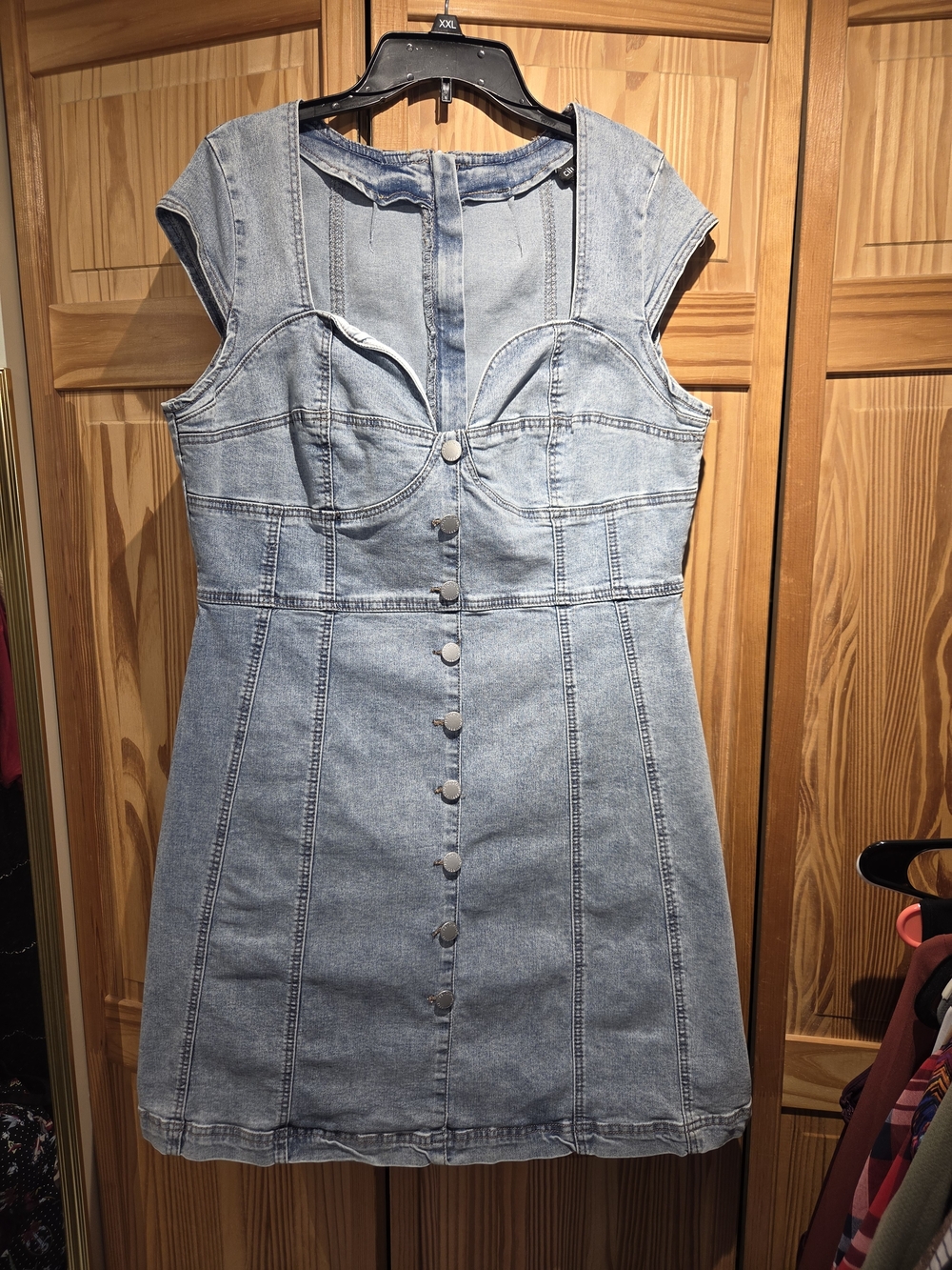 City Chic Light Blue Denim Button-Front Mini Dress